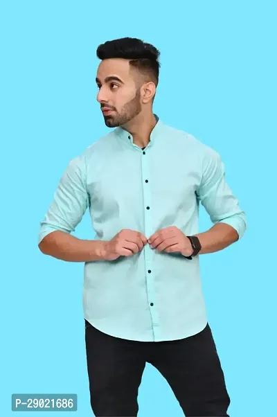 Stylish Turquoise Cotton Blend Solid Casual Shirt For Men-thumb5