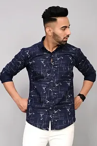 Stylish Blue Cotton Blend Printed Casual Shirt For Men-thumb1