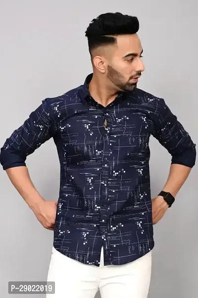 Stylish Blue Cotton Blend Printed Casual Shirt For Men-thumb2