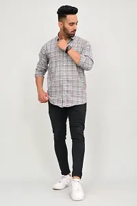 Stylish Grey Cotton Blend Checked Casual Shirt For Men-thumb1