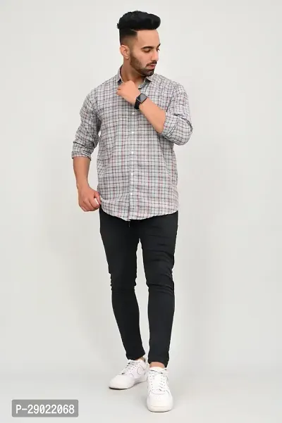 Stylish Grey Cotton Blend Checked Casual Shirt For Men-thumb2