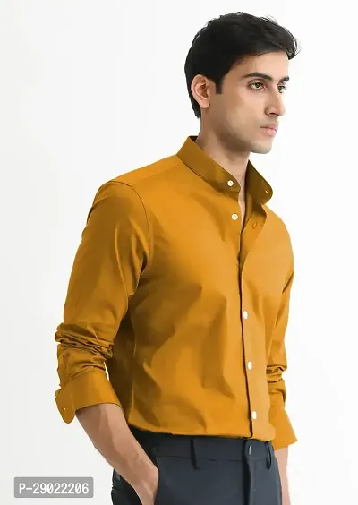 Stylish Yellow Cotton Blend Solid Casual Shirt For Men-thumb3