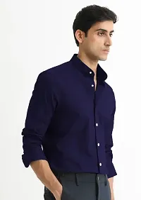 Reliable Navy Blue Cotton Blend Solid Casual Shirt For Men-thumb3