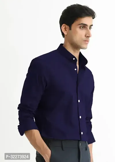 Reliable Navy Blue Cotton Blend Solid Casual Shirt For Men-thumb4