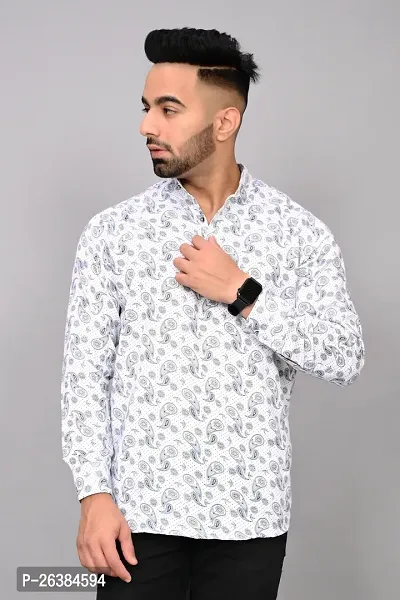 Men Stylish Cotton Blend Printed Short Length Kurta-thumb0