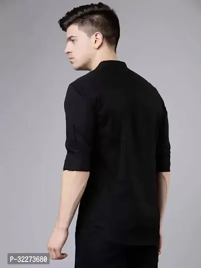 Reliable Black Cotton Blend Solid Casual Shirt For Men-thumb2