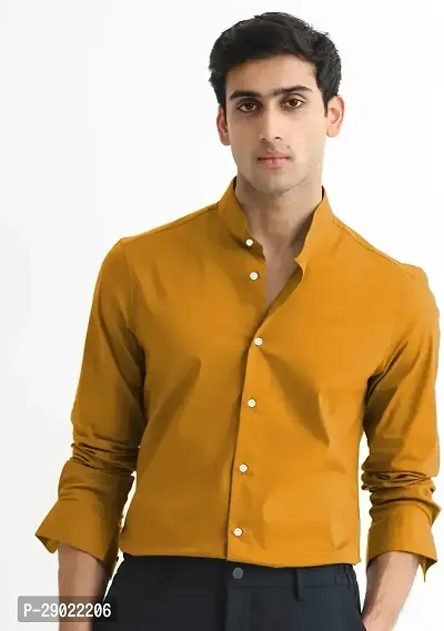 Stylish Yellow Cotton Blend Solid Casual Shirt For Men-thumb0