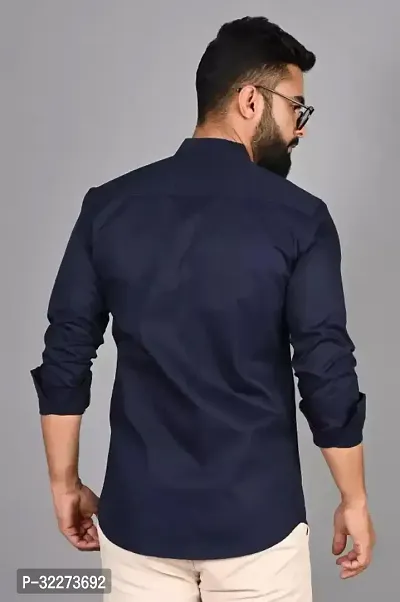 Reliable Blue Cotton Blend Solid Casual Shirt For Men-thumb2