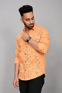 Reliable Orange Cotton Blend Printed Casual Shirt For Men-thumb2