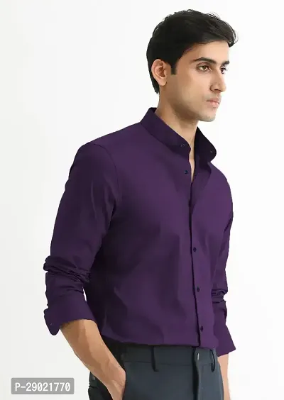 Stylish Purple Cotton Blend Solid Casual Shirt For Men-thumb3