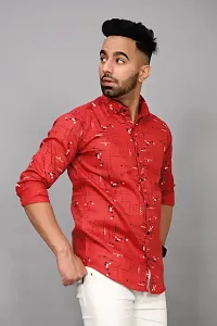 Stylish Red Cotton Blend Printed Casual Shirt For Men-thumb2