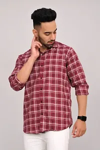 Stylish Maroon Cotton Blend Checked Casual Shirt For Men-thumb3