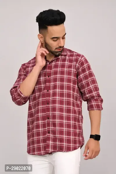 Stylish Maroon Cotton Blend Checked Casual Shirt For Men-thumb4