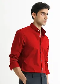 Reliable Red Cotton Blend Solid Casual Shirt For Men-thumb3