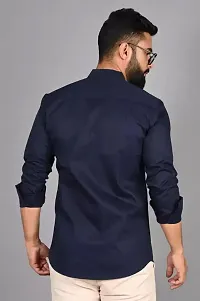 Reliable Navy Blue Cotton Blend Solid Casual Shirt For Men-thumb1