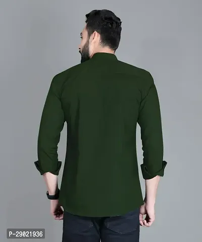 Stylish Green Cotton Blend Solid Casual Shirt For Men-thumb2