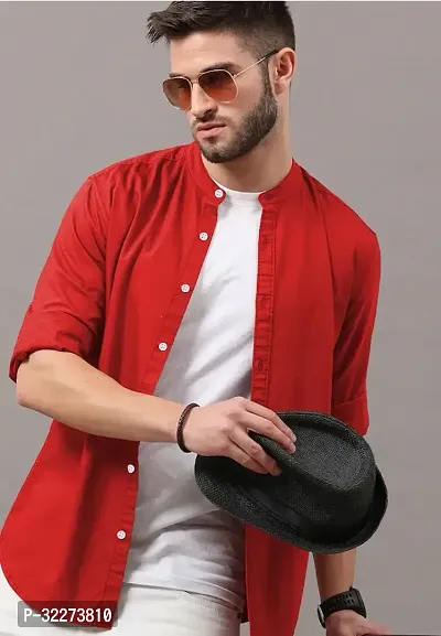 Reliable Red Cotton Blend Solid Casual Shirt For Men