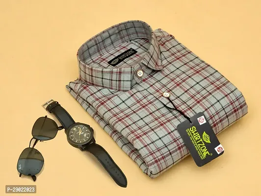 Stylish Grey Cotton Blend Checked Casual Shirt For Men