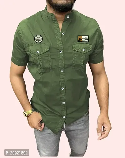 Stylish Green Cotton Blend Solid Casual Shirt For Men-thumb0