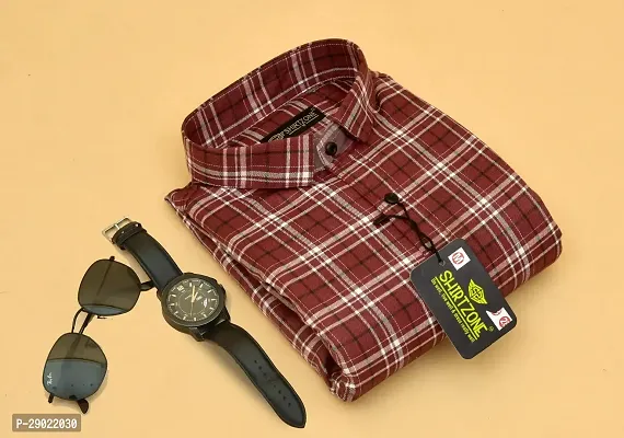 Stylish Maroon Cotton Blend Checked Casual Shirt For Men