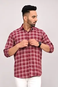 Reliable Maroon Cotton Blend Checked Casual Shirt For Men-thumb1