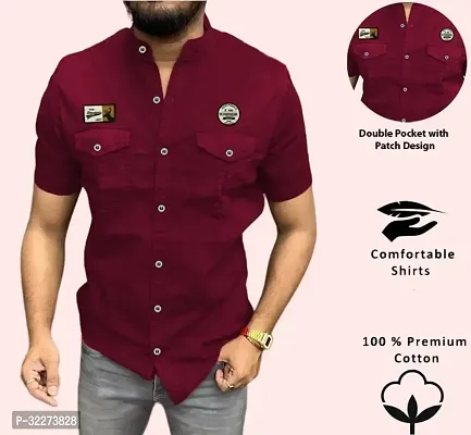 Reliable Maroon Cotton Blend Solid Casual Shirt For Men-thumb3