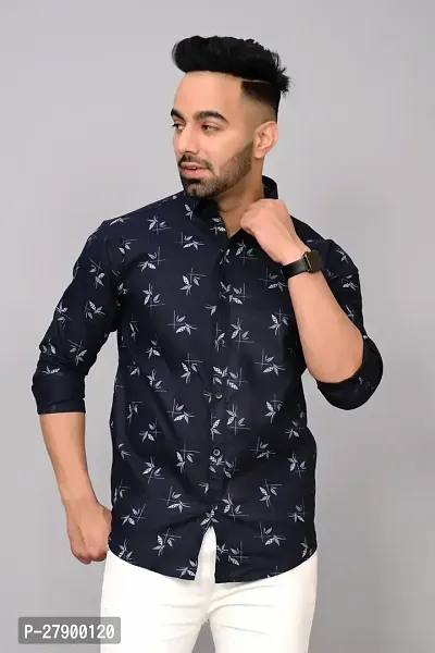 Elegant Cotton Blend Printed Long Sleeves Casual Shirts For Men-thumb3