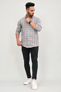 Elegant Cotton Blend Checked Long Sleeves Casual Shirts For Men-thumb1