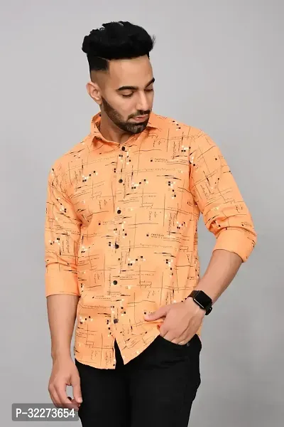 Reliable Orange Cotton Blend Printed Casual Shirt For Men-thumb2