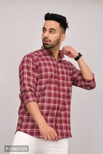 Stylish Maroon Cotton Blend Checked Casual Shirt For Men-thumb0