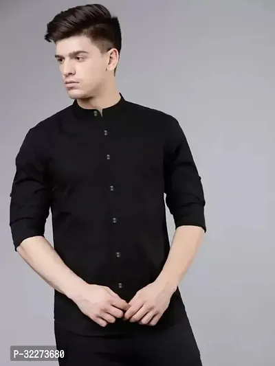 Reliable Black Cotton Blend Solid Casual Shirt For Men-thumb0