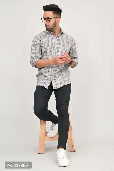 Reliable Grey Cotton Blend Checked Casual Shirt For Men-thumb4