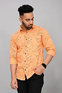 Stylish Peach Cotton Blend Printed Casual Shirt For Men-thumb1