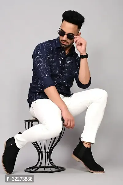 Reliable Blue Cotton Blend Printed Casual Shirt For Men-thumb0