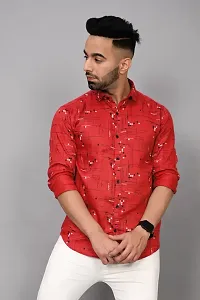 Reliable Red Cotton Blend Printed Casual Shirt For Men-thumb1