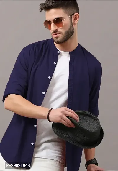 Stylish Navy Blue Cotton Blend Solid Casual Shirt For Men