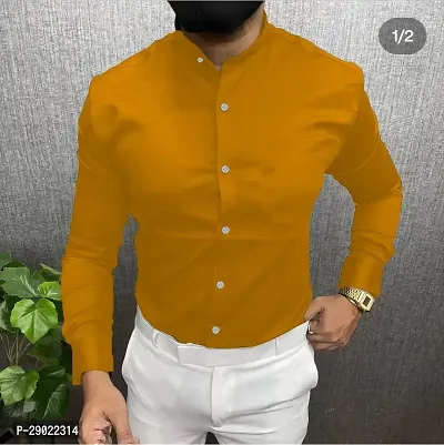 Stylish Yellow Cotton Blend Solid Casual Shirt For Men-thumb2