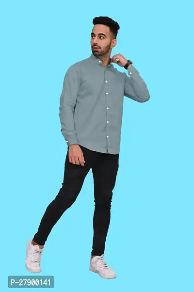 Elegant Cotton Blend Solid Long Sleeves Casual Shirts For Men-thumb3