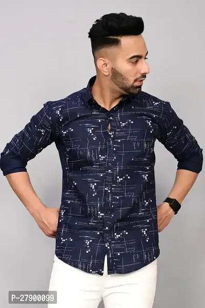 Elegant Cotton Blend Printed Long Sleeves Casual Shirts For Men-thumb2