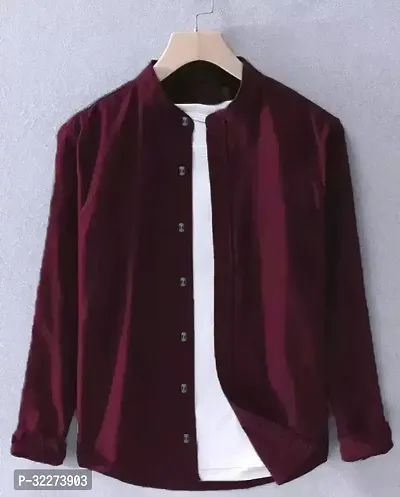 Reliable Maroon Cotton Blend Solid Casual Shirt For Men-thumb0