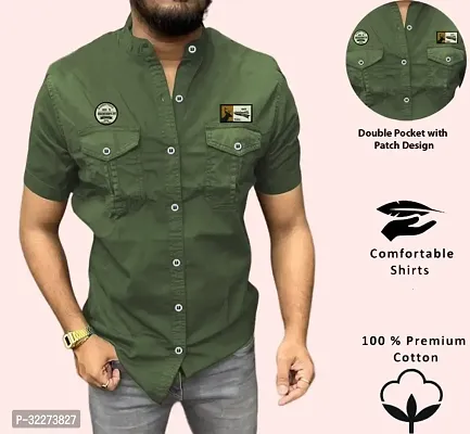 Reliable Green Cotton Blend Solid Casual Shirt For Men-thumb3