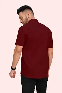 Reliable Maroon Cotton Blend Solid Casual Shirt For Men-thumb1