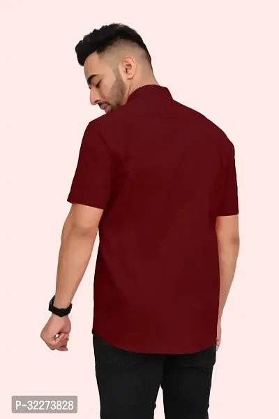 Reliable Maroon Cotton Blend Solid Casual Shirt For Men-thumb2