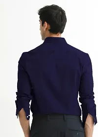 Stylish Navy Blue Cotton Blend Solid Casual Shirt For Men-thumb1