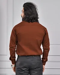 Reliable Brown Cotton Blend Solid Long Sleeves Casual Shirt For Men-thumb2