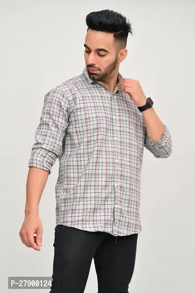 Elegant Cotton Blend Checked Long Sleeves Casual Shirts For Men-thumb0