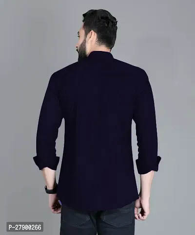 Elegant Cotton Blend Solid Long Sleeves Casual Shirts For Men-thumb2