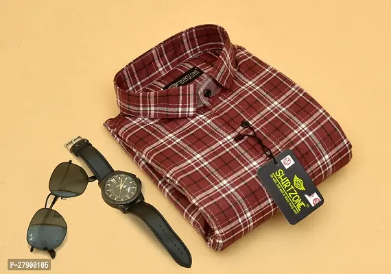 Elegant Cotton Blend Checked Long Sleeves Casual Shirts For Men