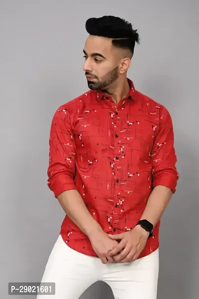 Stylish Red Cotton Blend Printed Casual Shirt For Men-thumb2