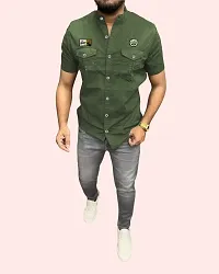 Stylish Green Cotton Blend Solid Casual Shirt For Men-thumb4